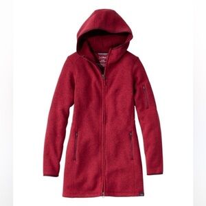 L.L.Bean Women’s Wool Blend Fleece Hooded Textured Sweater Jacket Burgundy Small